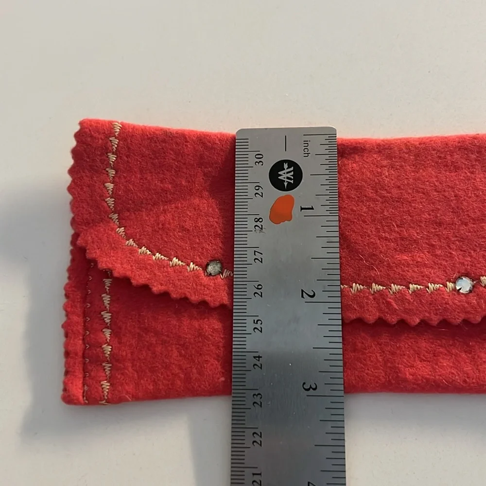 Vintage 50s Pink Felt Eyeglass Case Hand-Crafted Rhinestones Zig-Zag Stitching